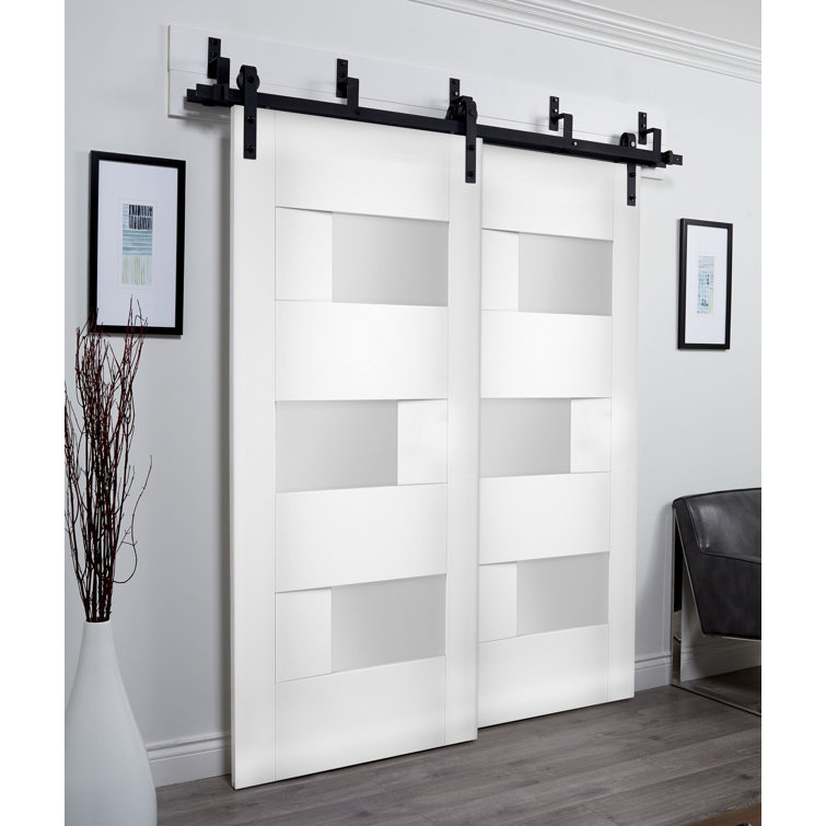 VDomDoors Sliding Closet Opaque Glass Barn Bypass Doors 48 X 84 Inches / Sete 6933 White Silk